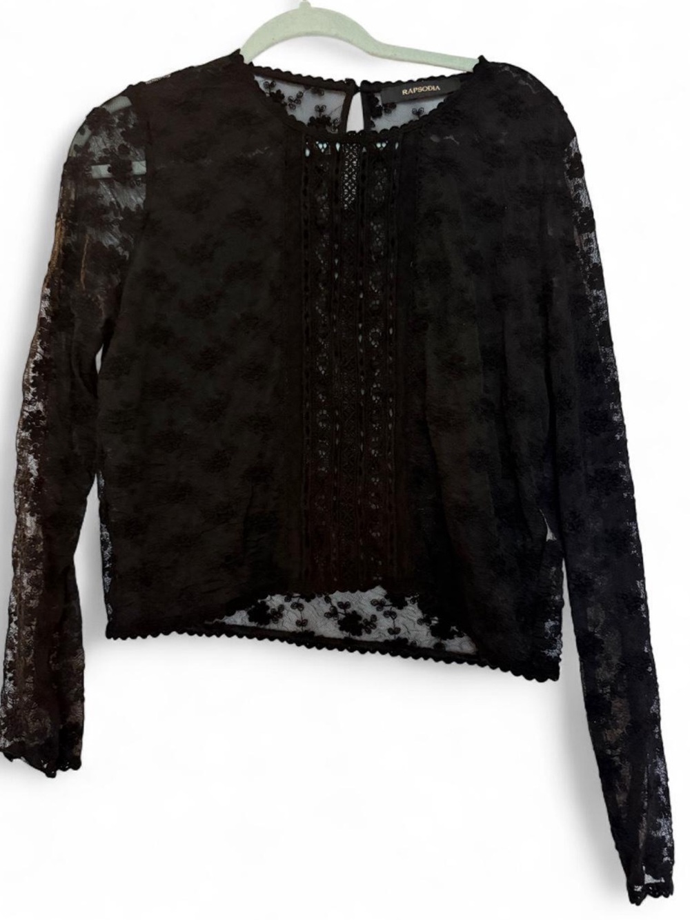 Black Lace Long-Sleeve Sheer Blouse